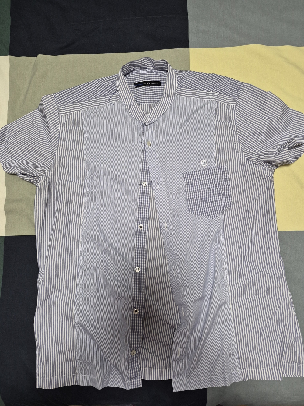 Men's Blue Striped Short-Sleeve Button-Up Shirt